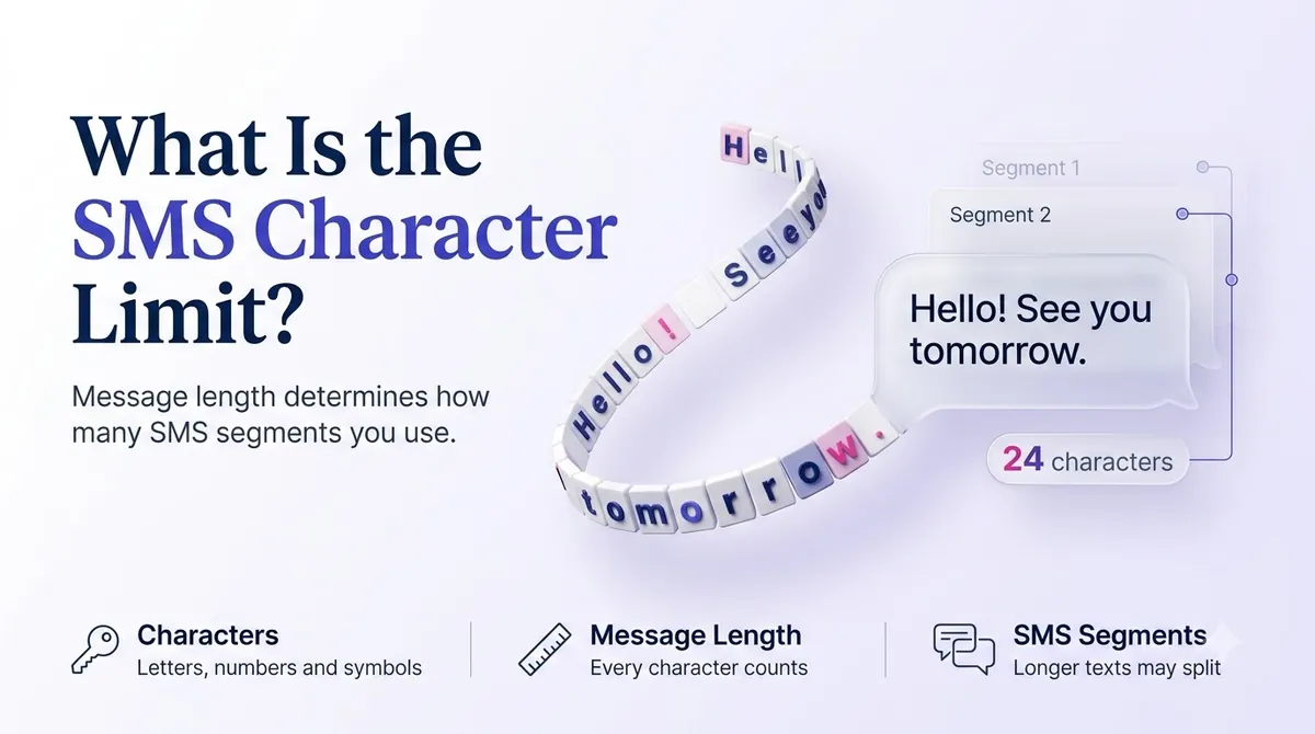 A short text split into segments, with a character count showing message length