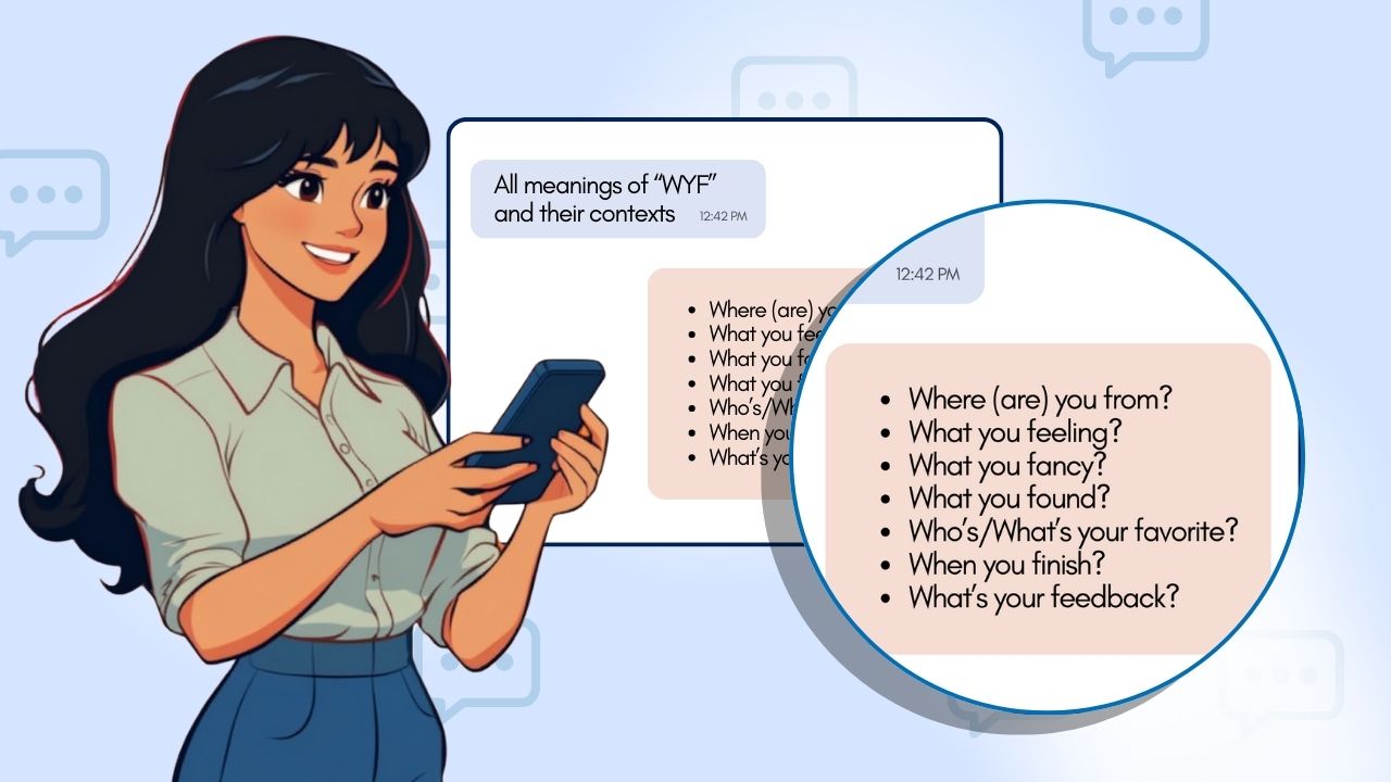All meanings of “WYF” and their contexts