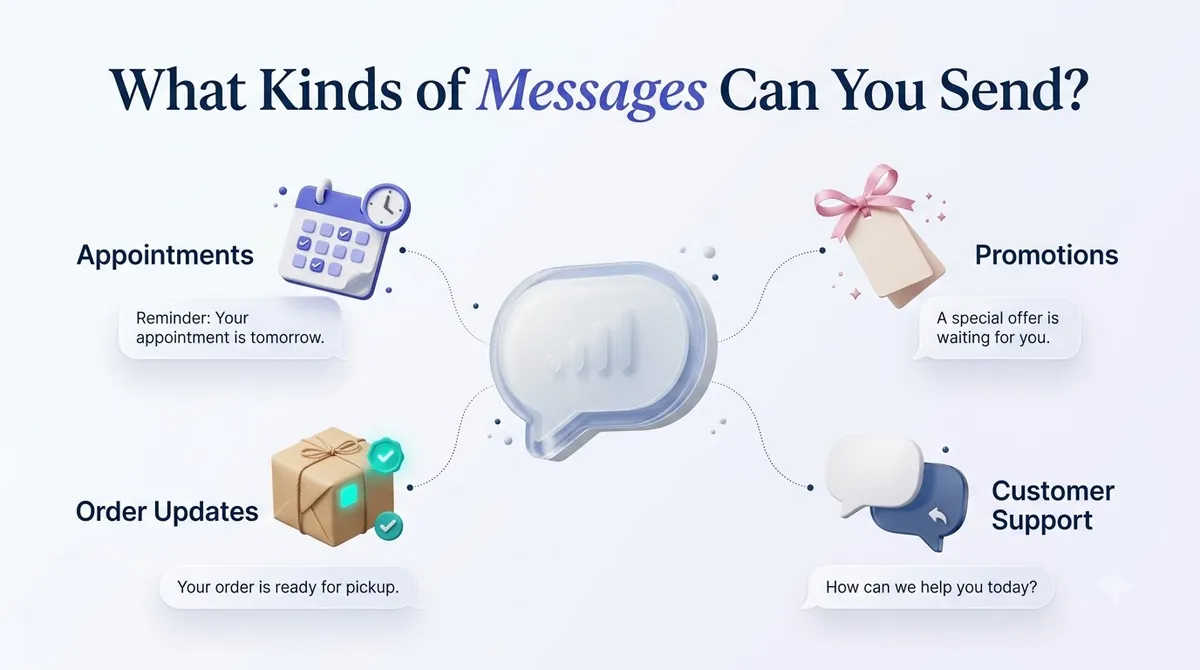 Message types: appointments, promotions, order updates and customer support