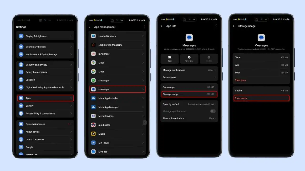 Clear Cache for Messages App (Android)